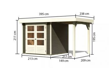 Dřevěný zahradní domek Karibu ASKOLA 2 přístavek 150 cm (23490) terragrau