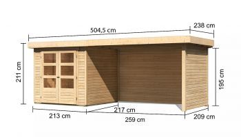 Dřevěný zahradní domek Karibu ASKOLA 2 přístavek 280 cm včetně zadní a boční stěny (77724) natur