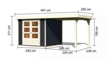 Dřevěný zahradní domek Karibu ASKOLA 3,5 přístavek 240 cm (48912) antracit