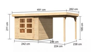 Dřevěný zahradní domek Karibu ASKOLA 3,5 přístavek 240 cm (77716) natur