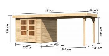 Dřevěný zahradní domek Karibu ASKOLA 3,5 přístavek 280 cm (77720) natur