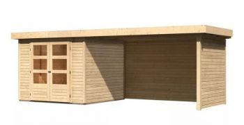Dřevěný zahradní domek Karibu ASKOLA 3,5 přístavek 280 cm včetně zadní a boční stěny (77721) natur