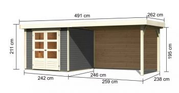 Dřevěný zahradní domek Karibu ASKOLA 3,5 přístavek 280 cm včetně zadní stěny (9150) terragrau