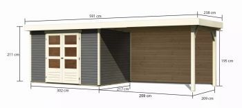 Dřevěný zahradní domek Karibu ASKOLA 4 přístavek 280 cm včetně zadní stěny (9181) terragrau