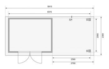 Dřevěný zahradní domek Karibu ASKOLA 4 přístavek 280 cm včetně zadní stěny (9181) terragrau