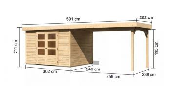 Dřevěný zahradní domek Karibu ASKOLA 5 přístavek 280 cm (77736) natur