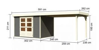 Dřevěný zahradní domek Karibu ASKOLA 5 přístavek 280 cm (9159) terragrau