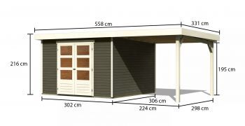 Dřevěný zahradní domek Karibu ASKOLA 6 přístavek 240 cm (23501) terragrau