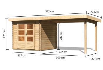 Dřevěný zahradní domek Karibu BASTRUP 2 přístavek 300 cm (91530) natur