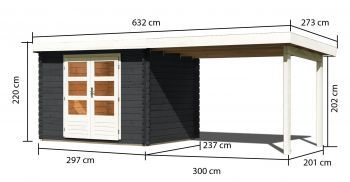 Dřevěný zahradní domek Karibu BASTRUP 3 přístavek 300 cm (33023) antracit