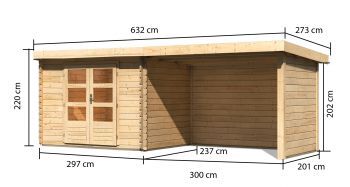 Dřevěný zahradní domek Karibu BASTRUP 3 přístavek 300 cm včetně zadní a boční stěny (91533) natur