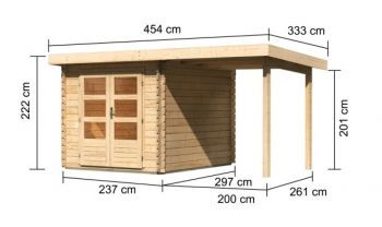 Dřevěný zahradní domek Karibu BASTRUP 4 přístavek 200 cm (78672) natur