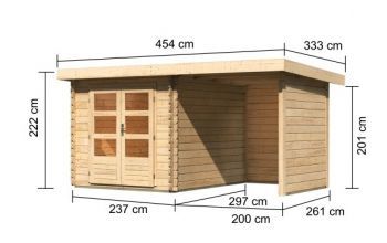 Dřevěný zahradní domek Karibu BASTRUP 4 přístavek 200 cm včetně zadní a boční stěny (77937) natur