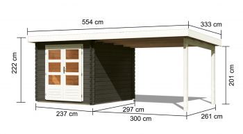 Dřevěný zahradní domek Karibu BASTRUP 4 přístavek 300 cm (38763) terragrau