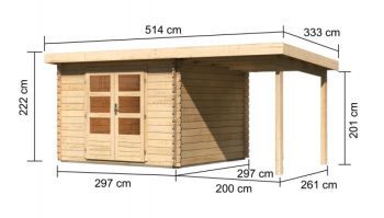 Dřevěný zahradní domek Karibu BASTRUP 5 přístavek 200 cm (73990) natur