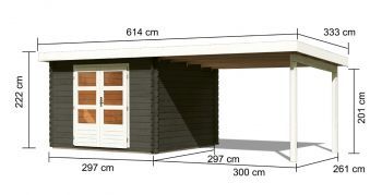 Dřevěný zahradní domek Karibu BASTRUP 5 přístavek 300 cm (38767) terragrau