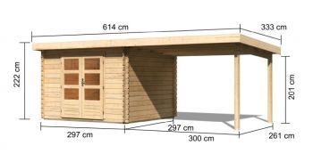 Dřevěný zahradní domek Karibu BASTRUP 5 přístavek 300 cm (73299) natur