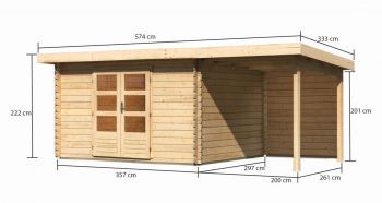 Dřevěný zahradní domek Karibu BASTRUP 7 přístavek 200 cm včetně zadní stěny (9313) natur