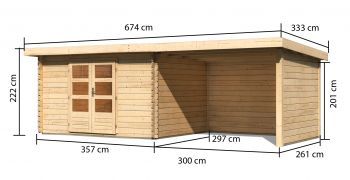 Dřevěný zahradní domek Karibu BASTRUP 7 přístavek 300 cm včetně zadní a boční stěny (73334) natur