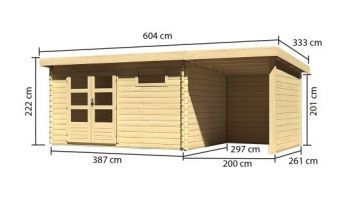 Dřevěný zahradní domek Karibu BASTRUP 8 přístavek 200cm včetně zadní a boční stěny (78676) natur