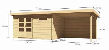 Dřevěný zahradní domek Karibu BASTRUP 8 přístavek 300 cm včetně zadní stěny (9318) natur