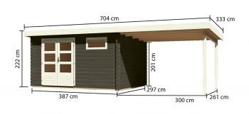 Dřevěný zahradní domek Karibu BASTRUP 8 přístavek 300cm (38769) terragrau