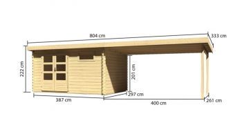 Dřevěný zahradní domek Karibu BASTRUP 8 přístavek 400cm (78678) natur
