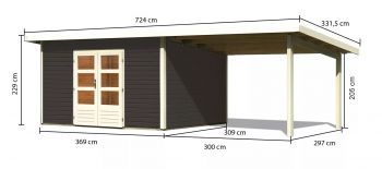 Dřevěný zahradní domek Karibu NORTHEIM 4 přístavek 330 cm (91472) terragrau