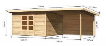 Dřevěný zahradní domek Karibu NORTHEIM 4 přístavek 330 cm včetně zadní stěny (9273) natur