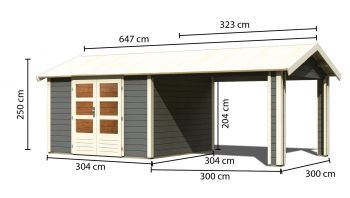 Dřevěný zahradní domek Karibu THERES 7 vč. přístavku (31455) terragrau