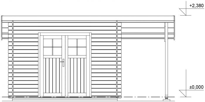 Zahradní domek Robin 300x250 Ekonomik, dvoukřídlé dveře, přístřešek