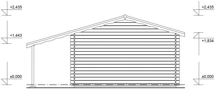 Zahradní domek Laura 350x350 Ekonomik, čelní přesah střechy 170 cm, dvoukřídlé dveře, přístřešek