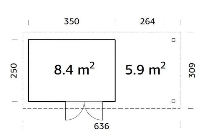 Zahradní domek Lara 350x250 s přístřeškem