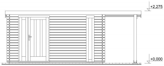 Zahradní domek Evald 400x300, dvoukřídlé dveře, přístřešek