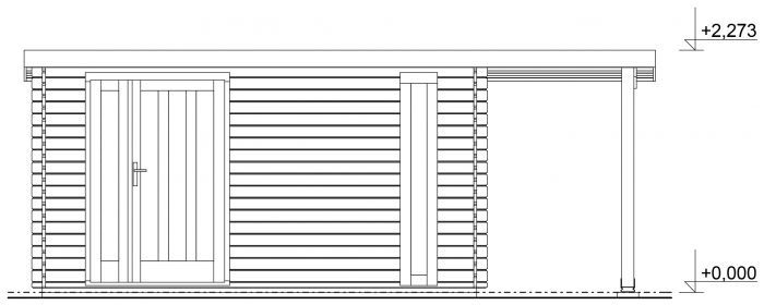 Zahradní domek Evald 400x350, dvoukřídlé dveře, přístřešek