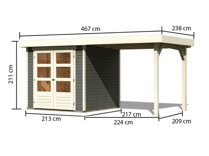 Zahradní domek Askola 2 + přístřešek 240 cm, tmavě šedý