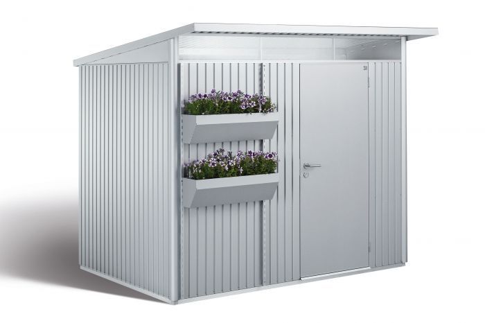 Zahradní domek Avantgarde A5, stříbrná metalíza s květinovými truhlíky - Biohort