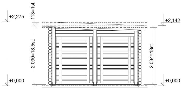 Zahradní domek Evald 400x300, dvoukřídlé dveře, přístavba
