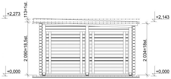 Zahradní domek Evald 400x350, dvoukřídlé dveře, přístavba
