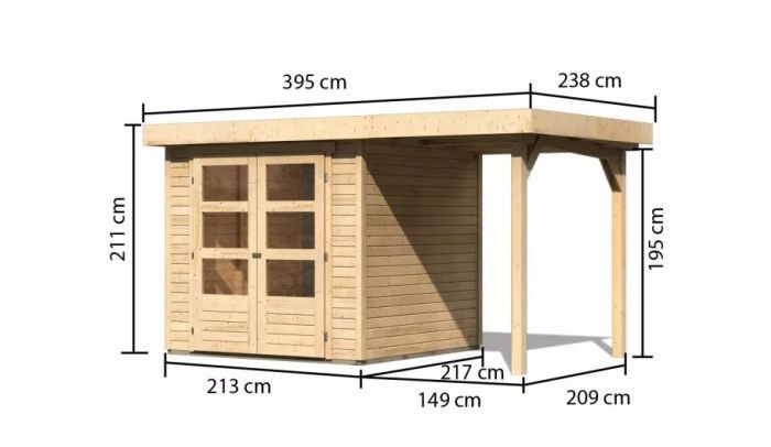 Dřevěný zahradní domek Karibu ASKOLA 2 přístavek 150 cm (23489) natur