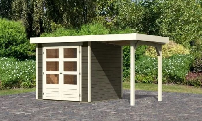 Dřevěný zahradní domek Karibu ASKOLA 2 přístavek 150 cm (23490) terragrau