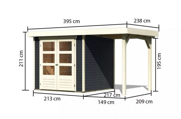 Dřevěný zahradní domek Karibu ASKOLA 2 přístavek 150 cm (38653) antracit