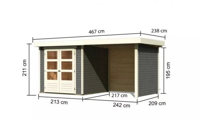 Dřevěný zahradní domek Karibu ASKOLA 2 přístavek 240 cm včetně zadní a boční stěny (82906) terragrau