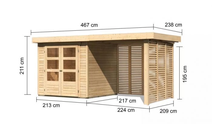 Dřevěný zahradní domek Karibu ASKOLA 2 přístavek 240 cm včetně zadní a boční stěny (9166) natur