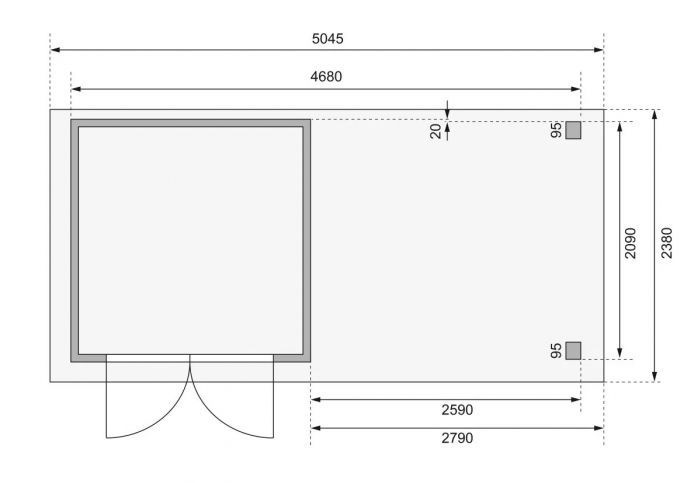 Dřevěný zahradní domek Karibu ASKOLA 2 přístavek 280 cm (38657) antracit