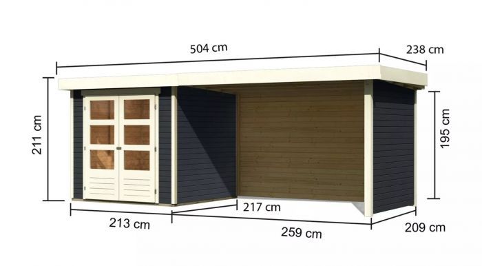 Dřevěný zahradní domek Karibu ASKOLA 2 přístavek 280 cm včetně zadní a boční stěny (38659) antracit