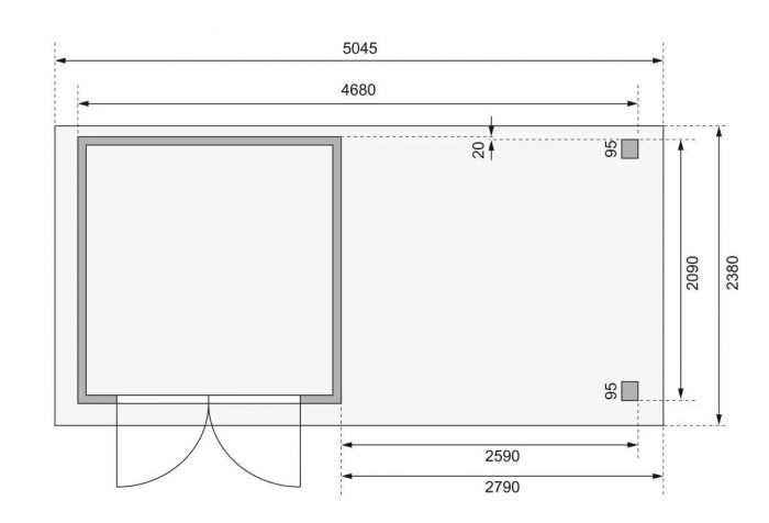 Dřevěný zahradní domek Karibu ASKOLA 2 přístavek 280 cm včetně zadní stěny (9168) terragrau