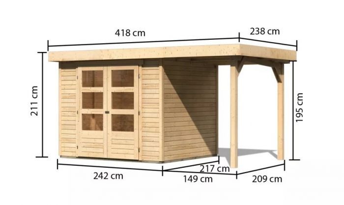 Dřevěný zahradní domek Karibu ASKOLA 3 přístavek 150 cm (23491) natur