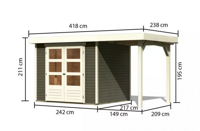 Dřevěný zahradní domek Karibu ASKOLA 3 přístavek 150 cm (23497) terragrau