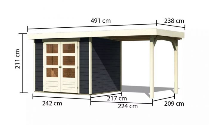 Dřevěný zahradní domek Karibu ASKOLA 3 přístavek 240 cm (38662) antracit